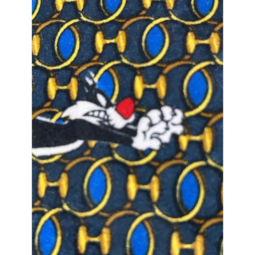 Vintage 1994 Looney Tunes Mania Tie Mens‎ Navy Blue Gold Bugs Bunny Taz Daffy